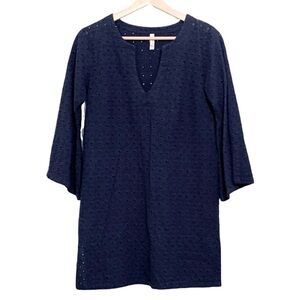 Helen Jon Swimsuit Cover Up Navy Blue Eyelet Small 100% Cotton Resort Wear